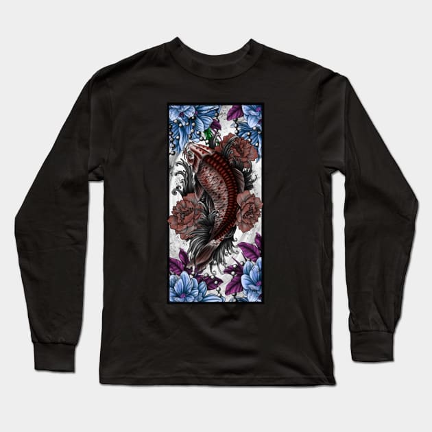 Koi and flowers Long Sleeve T-Shirt by DarkHorseBailey